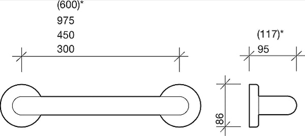 Twyford AV4902BE Blue Avalon Support Grab Rail, 600 mm, Bathroom