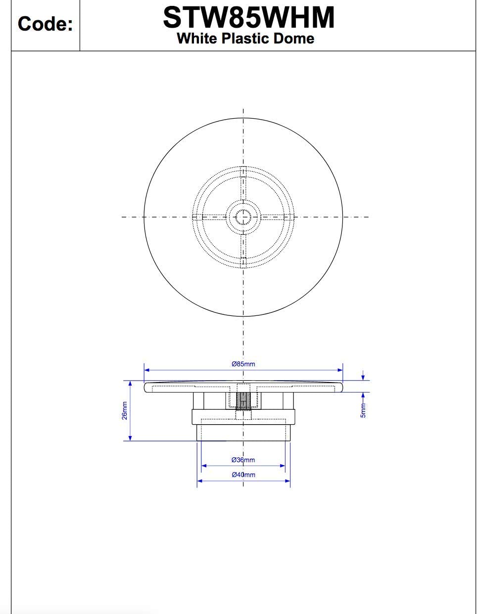 McAlpine 1̴_" Mushroom Flange for Trap 85mm White Plastic STW85WHM