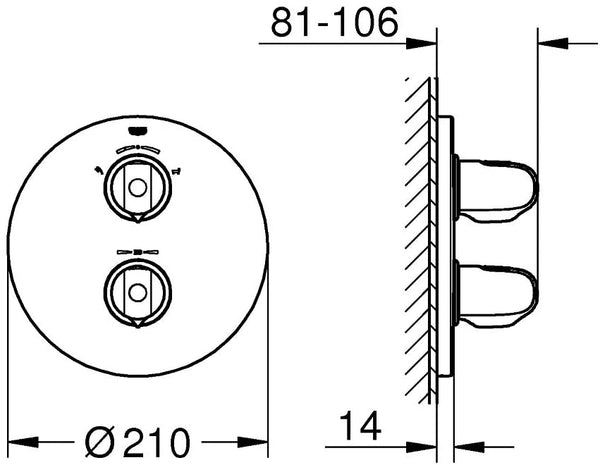 GROHE 19986000 Grohtherm 1000 Thermostatic Bath Trim with 2-Way Diverter (Bath or Shower) for Rapido T-Concealed Thermostat