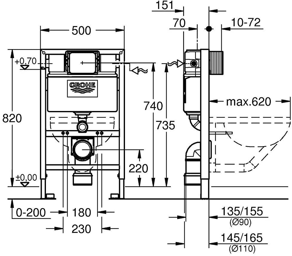 GROHE 38526000 | Rapid SL WC | 0.82m