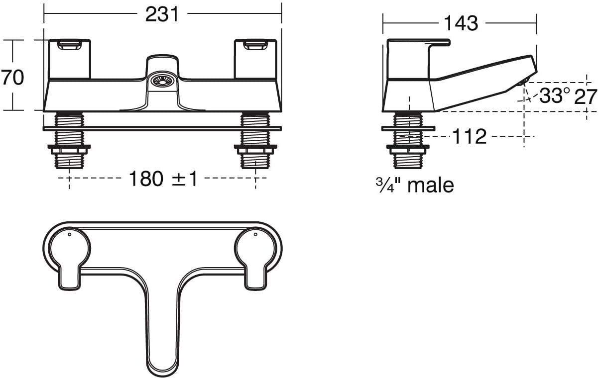Ideal Standard B1151AA Calista Dual Control Two Hole Bath Filler, Chrome
