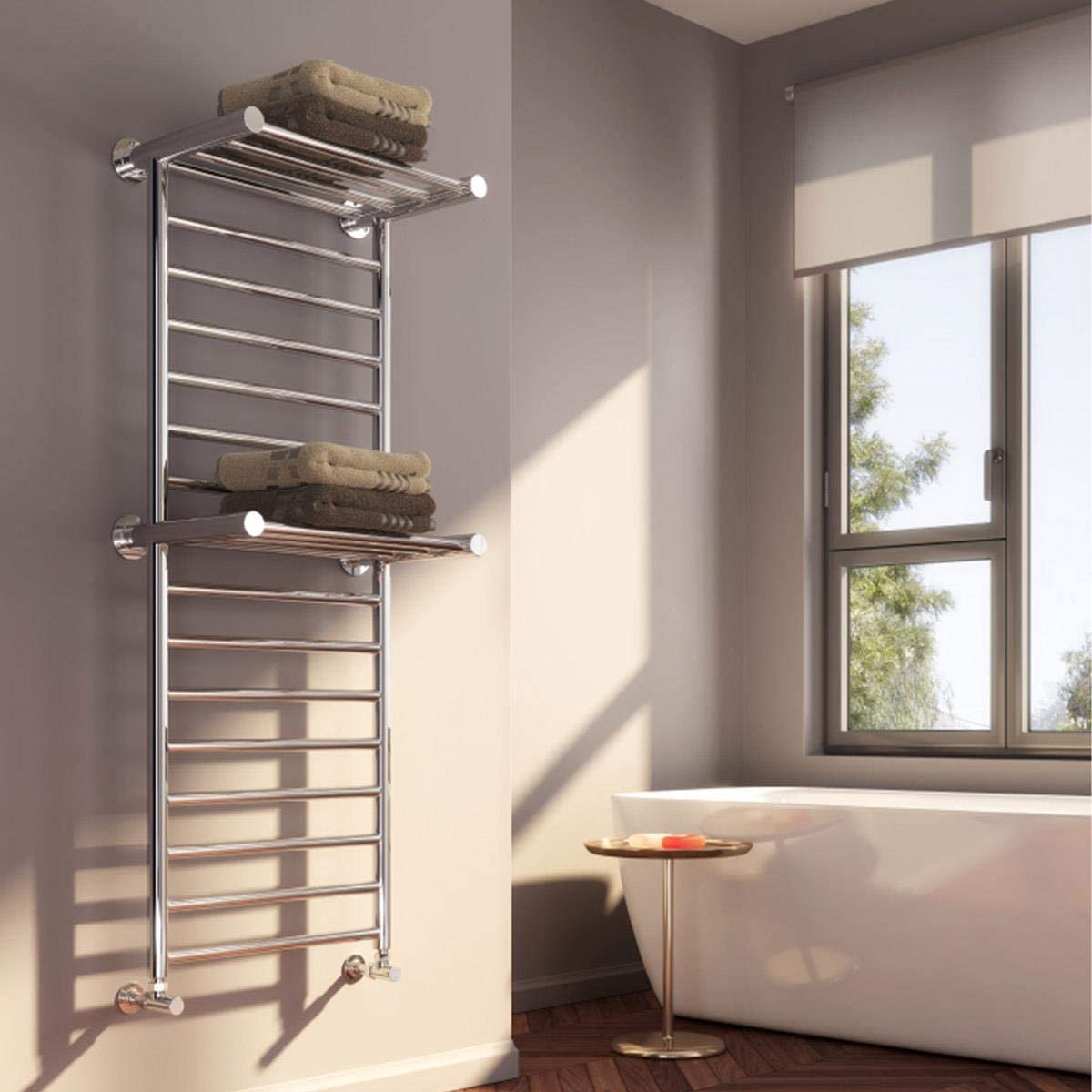 Reina Adena Stainless Steel Polished Designer Heated Towel Rail 1300mm x 532mm - Central Heating