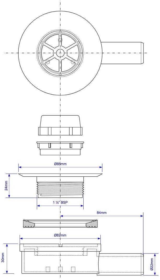 McAlpine Pumped Shower Waste with 22mm Plain Tail Outlet UPSW-3-22MM