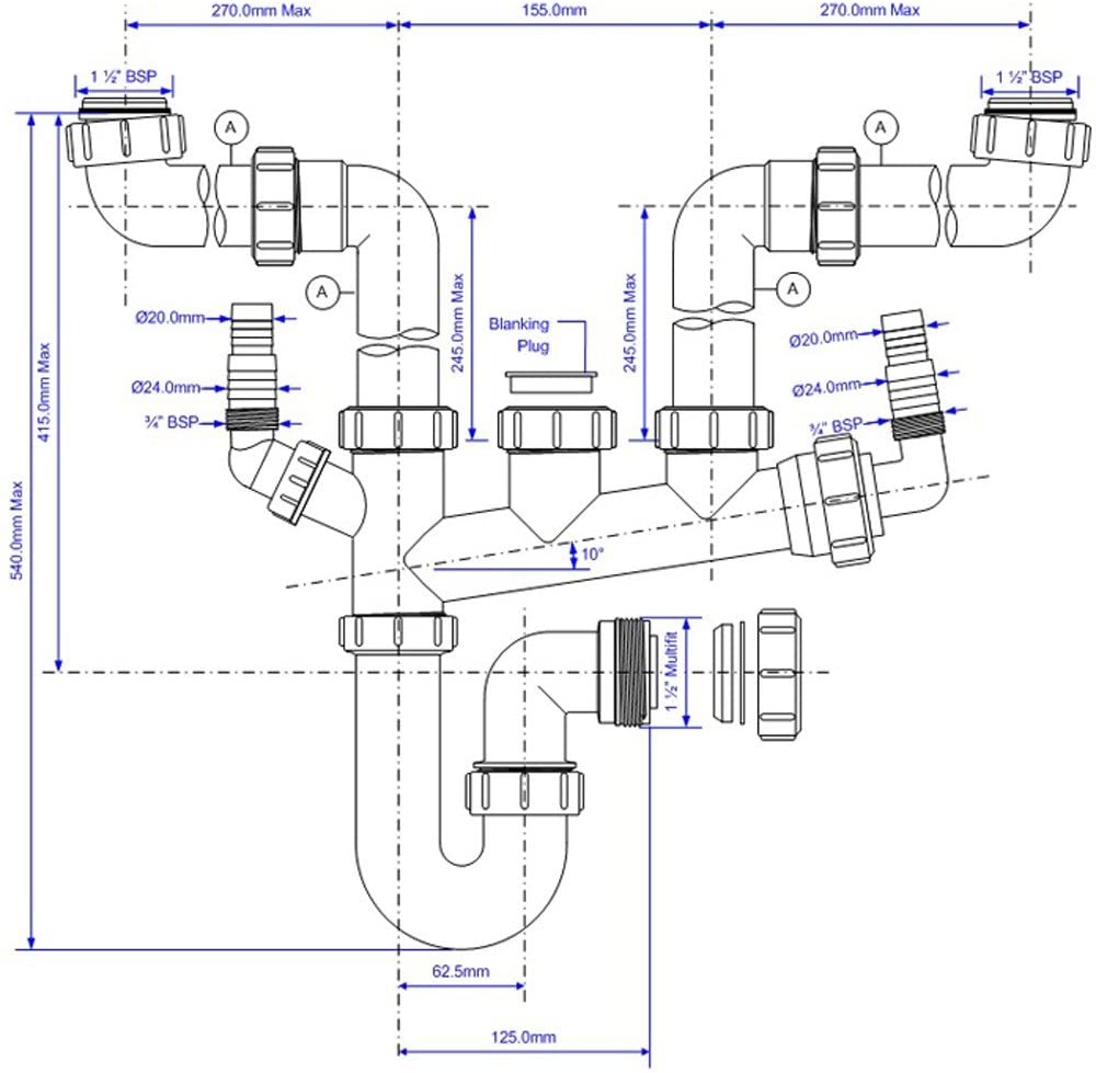 Mcalpine 2 Bowl Kitchen Space Saving Plumbing Kit SSK2