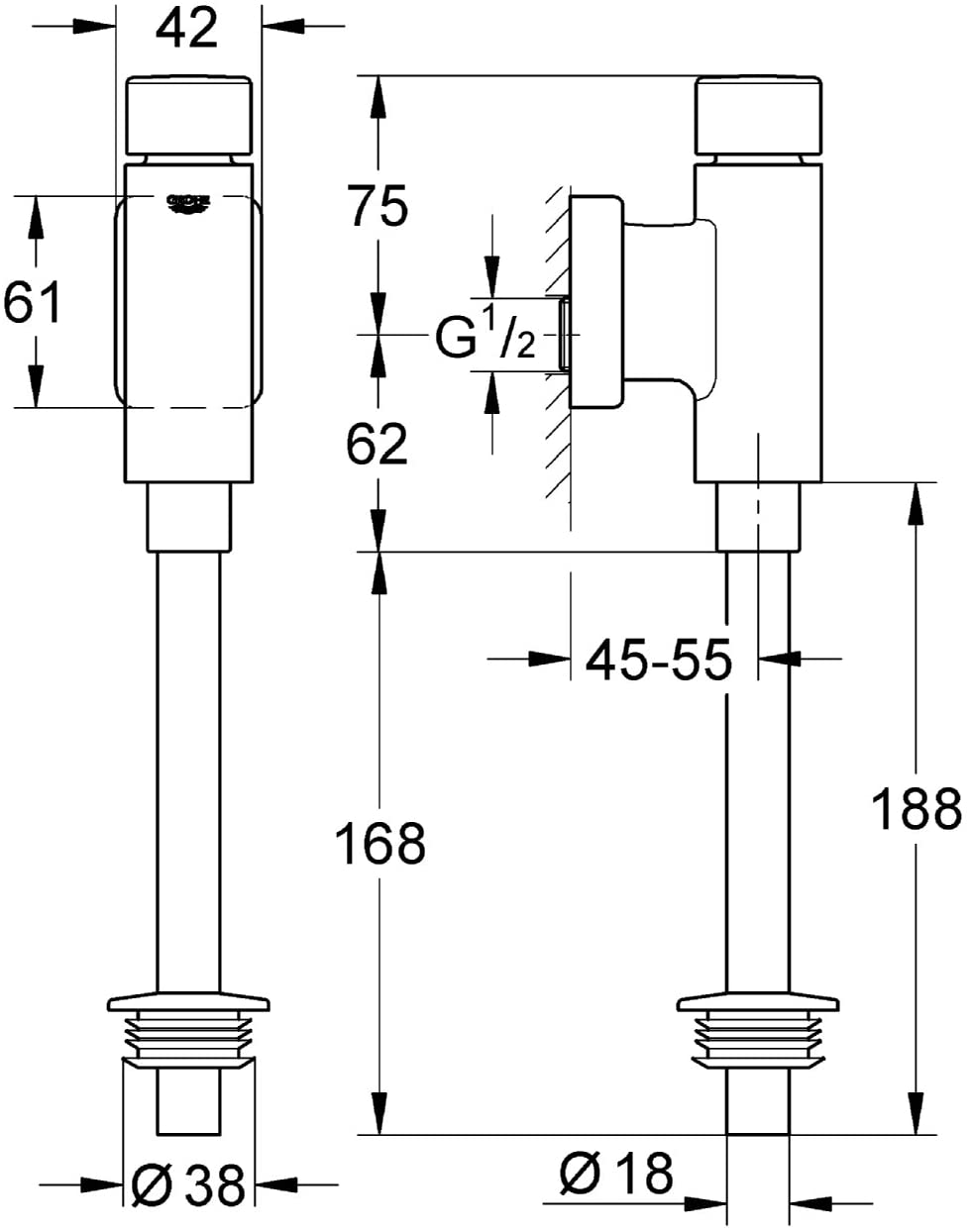 Grohe 37339000 Rondo Flush Button for Urinals with Integrated Stop Valve