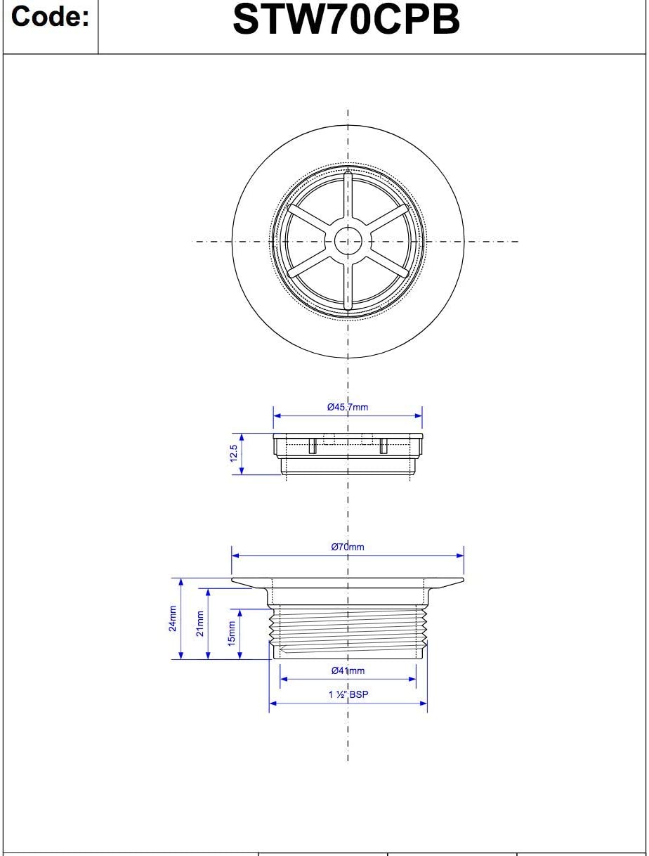 McAlpine 1̴_" Standard Shower Waste - 70mm CP Brass STW70CPB