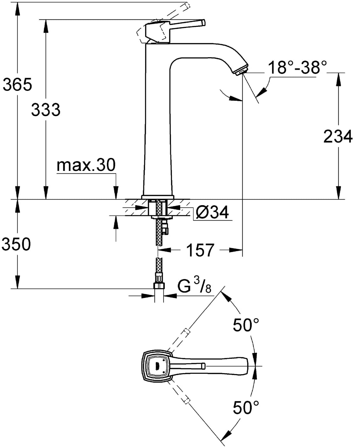 GROHE 23313000 Grandera Basin Tap for Free-Standing Basins (Smooth Body and Extra High Spout)