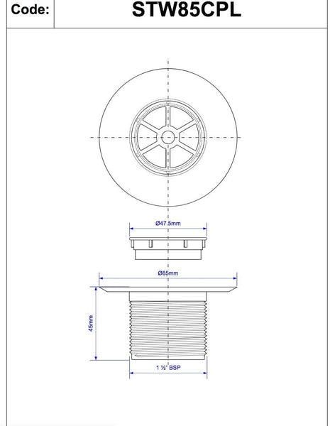 McAlpine 1å_" 29mm Long Shower Waste 70mm CP Plastic STW85CPL