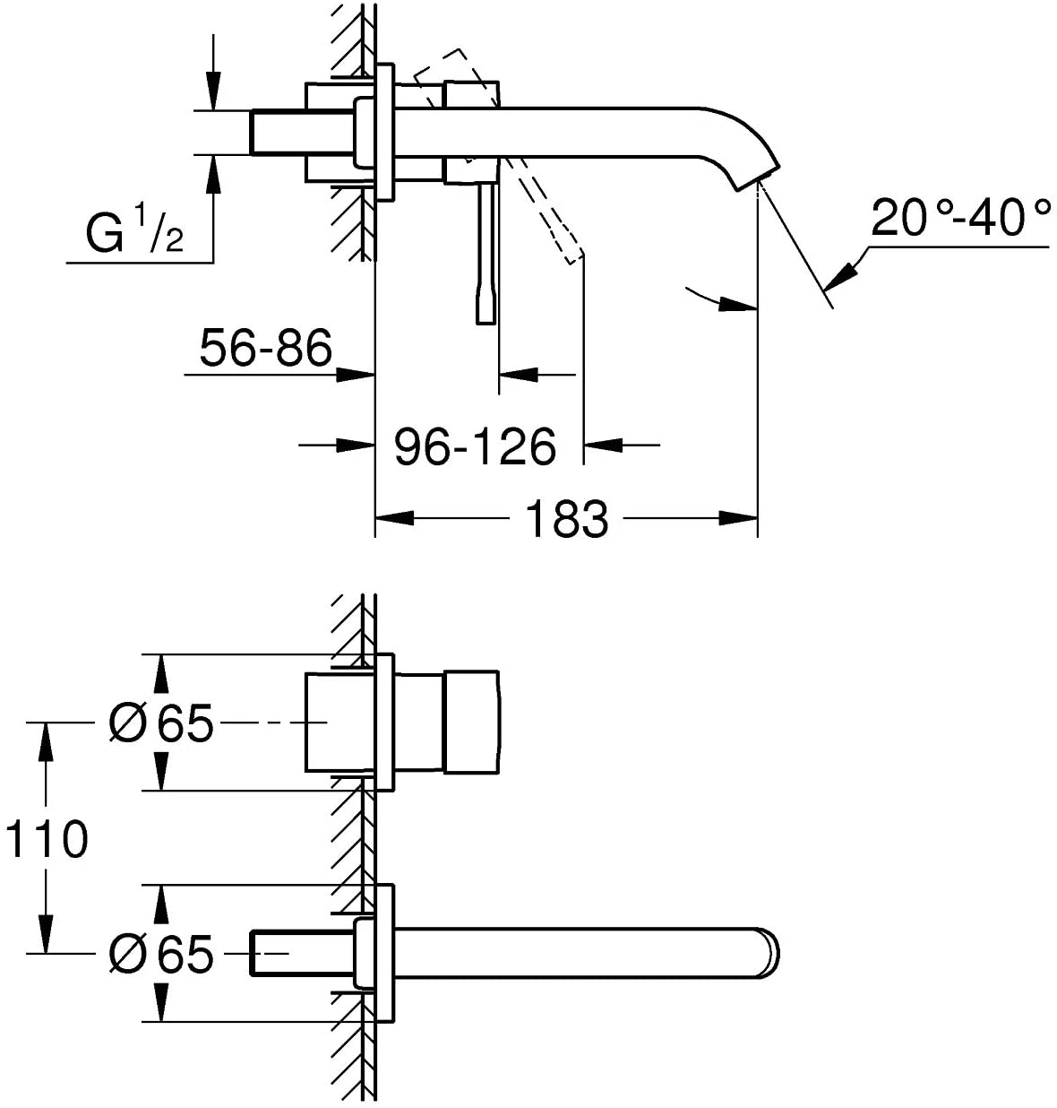 GROHE Essence Wall-Mounted 2-Hole Basin Tap, Final Assembly Set (Concealed Body Not Included)