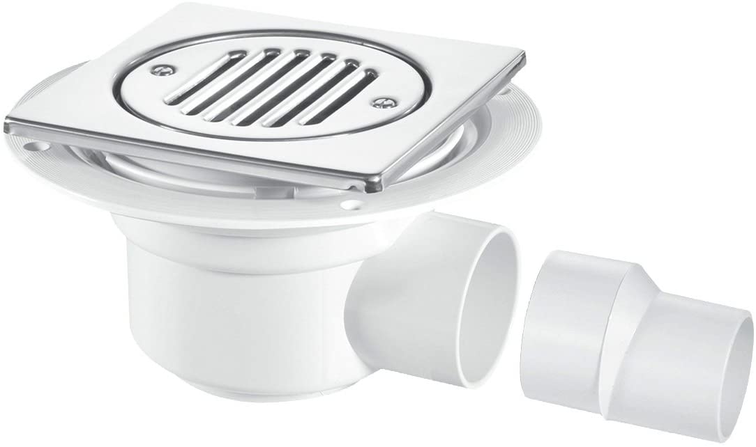 McAlpine TSG50T6SS 50mm Water Seal Gully with Horizontal Outlet for Tiled or Stone Floors, Chrome and White