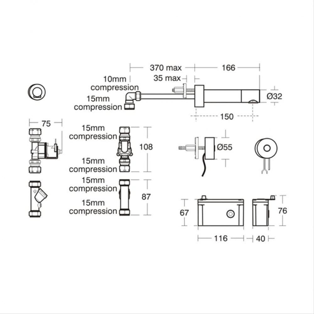Armitage Shanks Sensorflow 21 links box powered panel mounted basin tap with 150mm spout