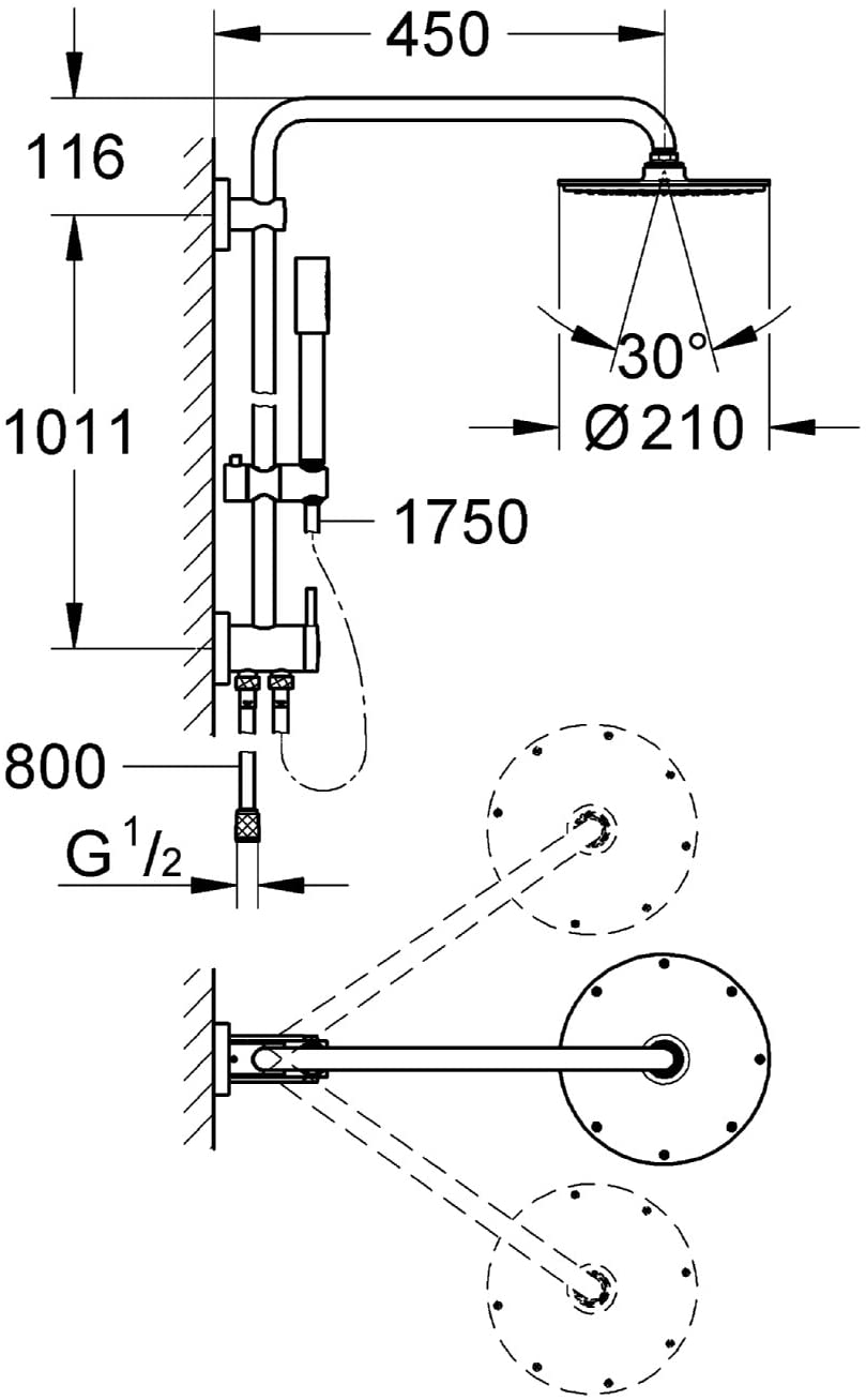 GROHE Rainshower 210 Shower System with Thermostat and Bath Spout