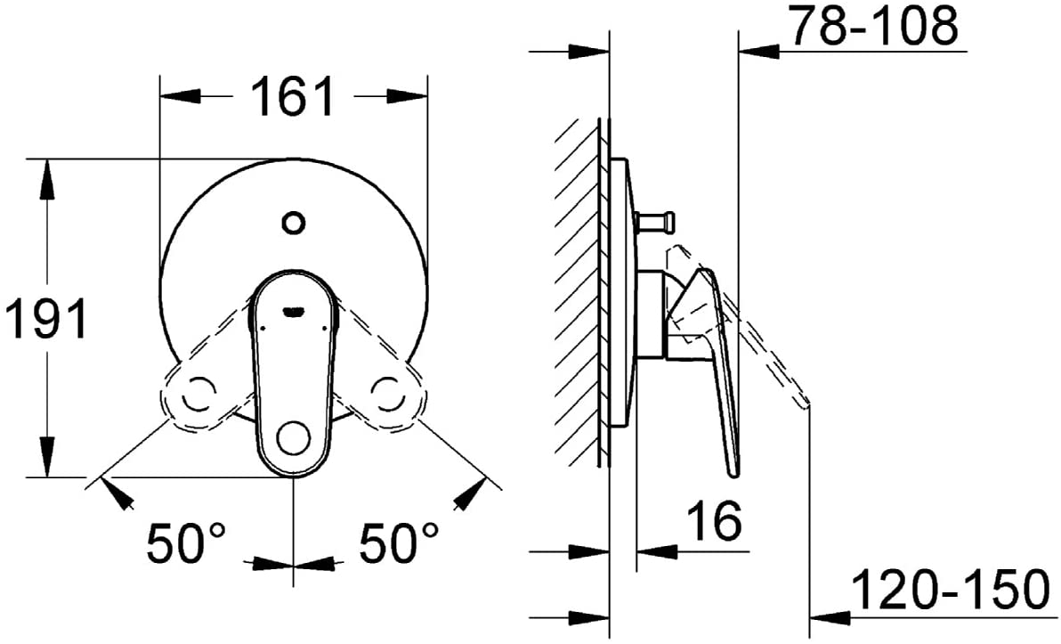 GROHE 19536002 Europlus Single-Lever Bath and Shower Mixer Trim - chrome