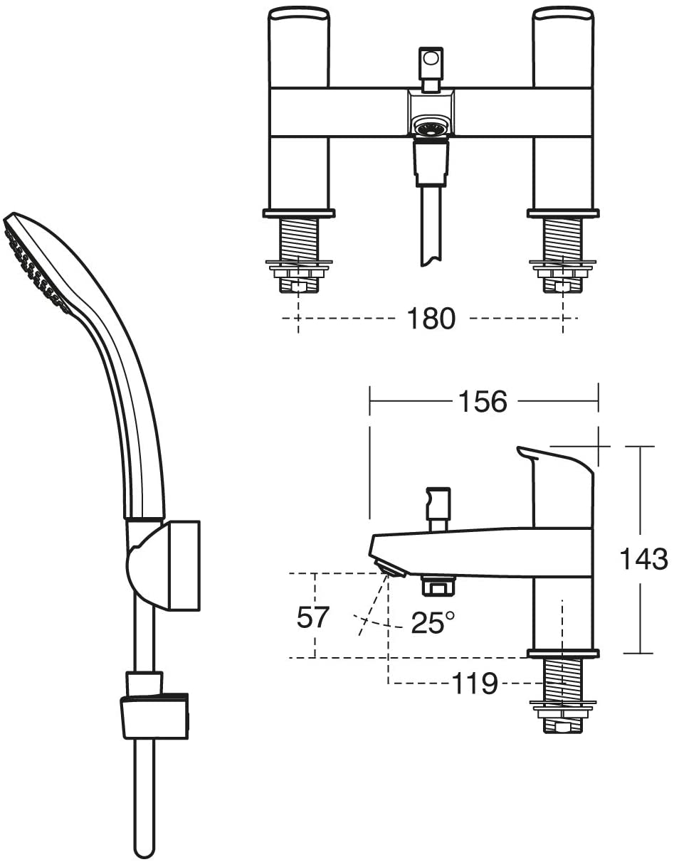 Ideal Standard B1823AA Ceraflex 2 tap Hole Bath Shower Mixer, Chrome
