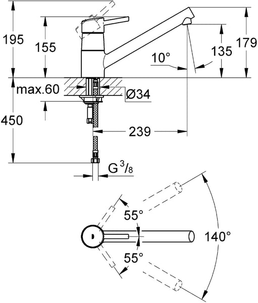 GROHE Concetto Kitchen Tap (Low Spout, 140 Degree Swivel Range and Supersteel)