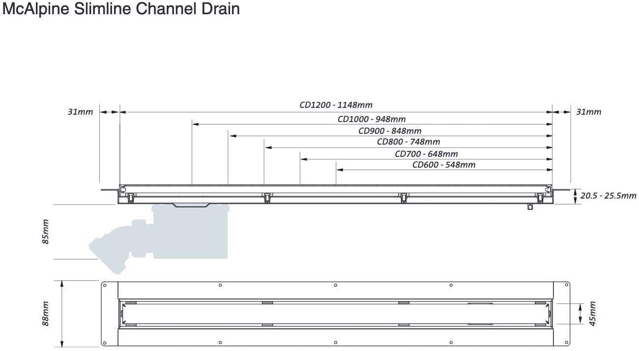 McAlpine Slimline Brushed 1200mm Channel Drain CD1200-O-B