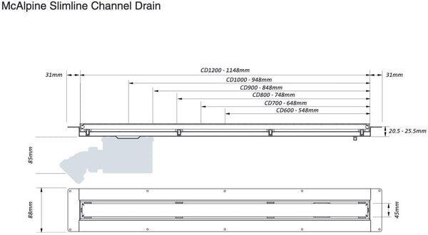 McAlpine CD1000-O-P Slimline Channel Drain Polished 948mm