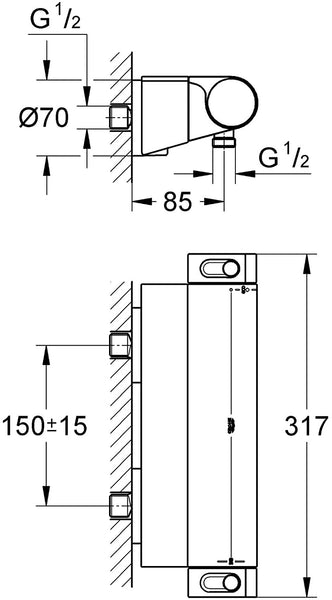 GROHE 34469001 Grohtherm 2000 Thermostatic Shower Mixer, Easyreach Tray