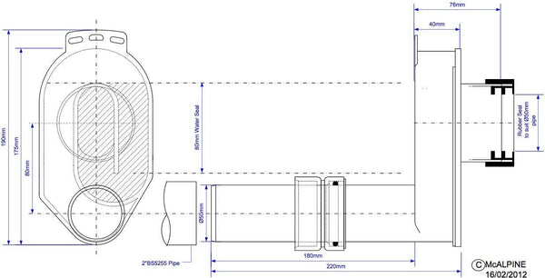 McAlpine 75mm Water Seal Urinal Bowl Syphonic 'P' Trap HCUP50UK