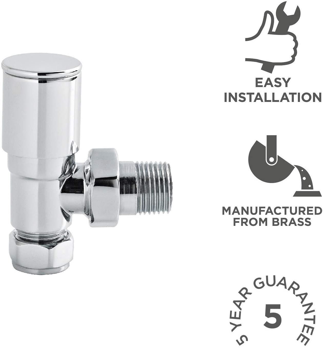NUIE RV002 | Modern Bathroom Angled Radiator Valve | 82mm x 26mm | Chrome