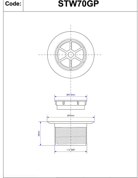 McAlpine 1̴_" Standard Shower Waste - 70mm GP Plastic STW70GP