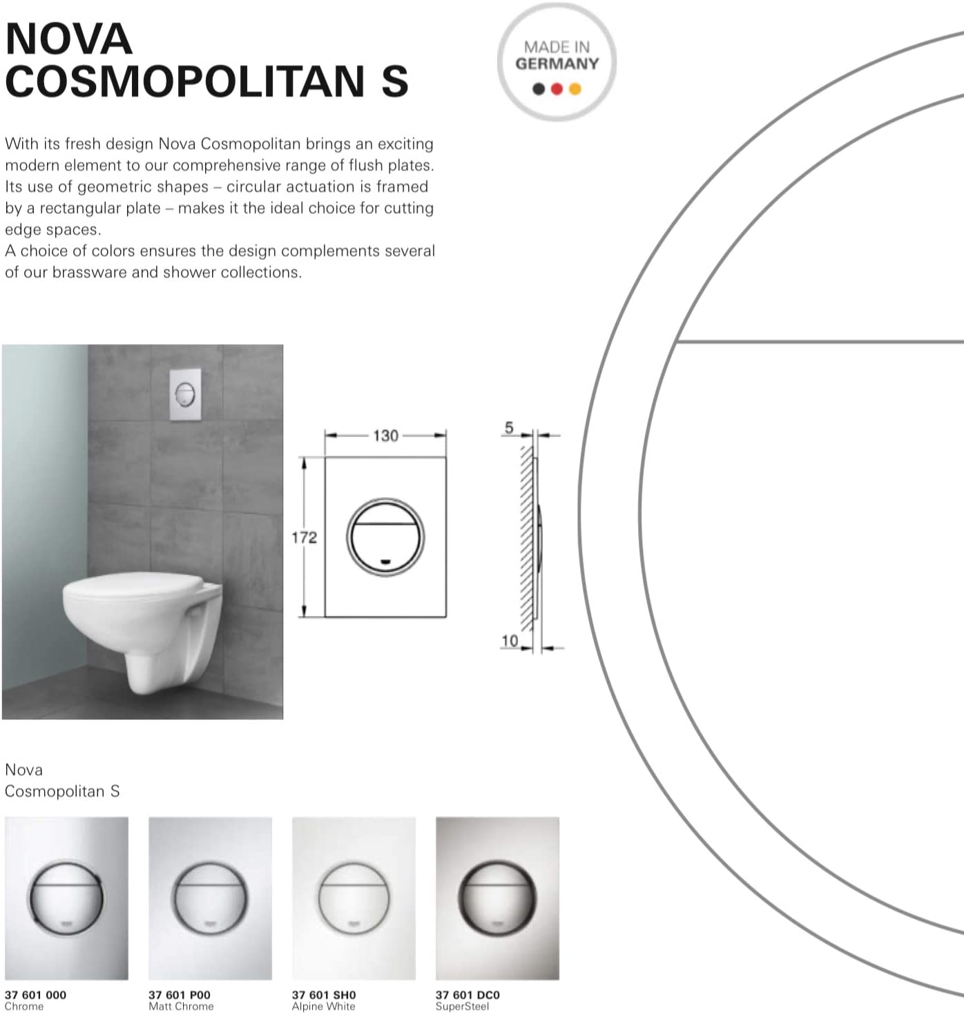 GROHE Nova Cosmopolitan S | Toilet Flush Plate | Small 130 x 172 mm | Super Steel | 37601DC0