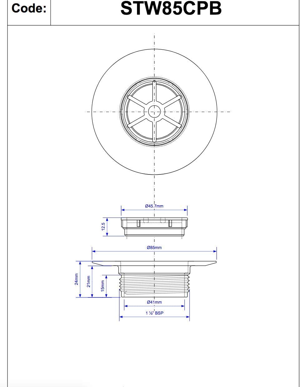 McAlpine 1̴_" Standard Shower Waste - 85mm CP Brass STW85CPB