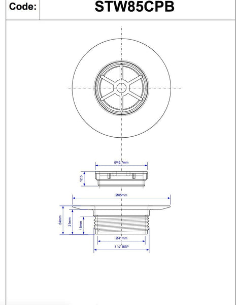 McAlpine 1̴_" Standard Shower Waste - 85mm CP Brass STW85CPB