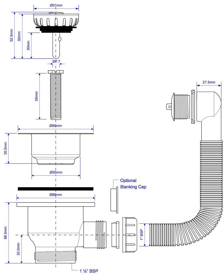 McAlpine 1̴_ Mini Basket Strainer Waste and Overflow FMBS85PVD