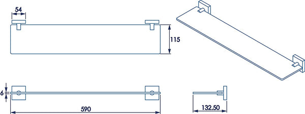 Croydex Flexi-Fix Chester Glass Shelf, 54 x 617 x 134mm