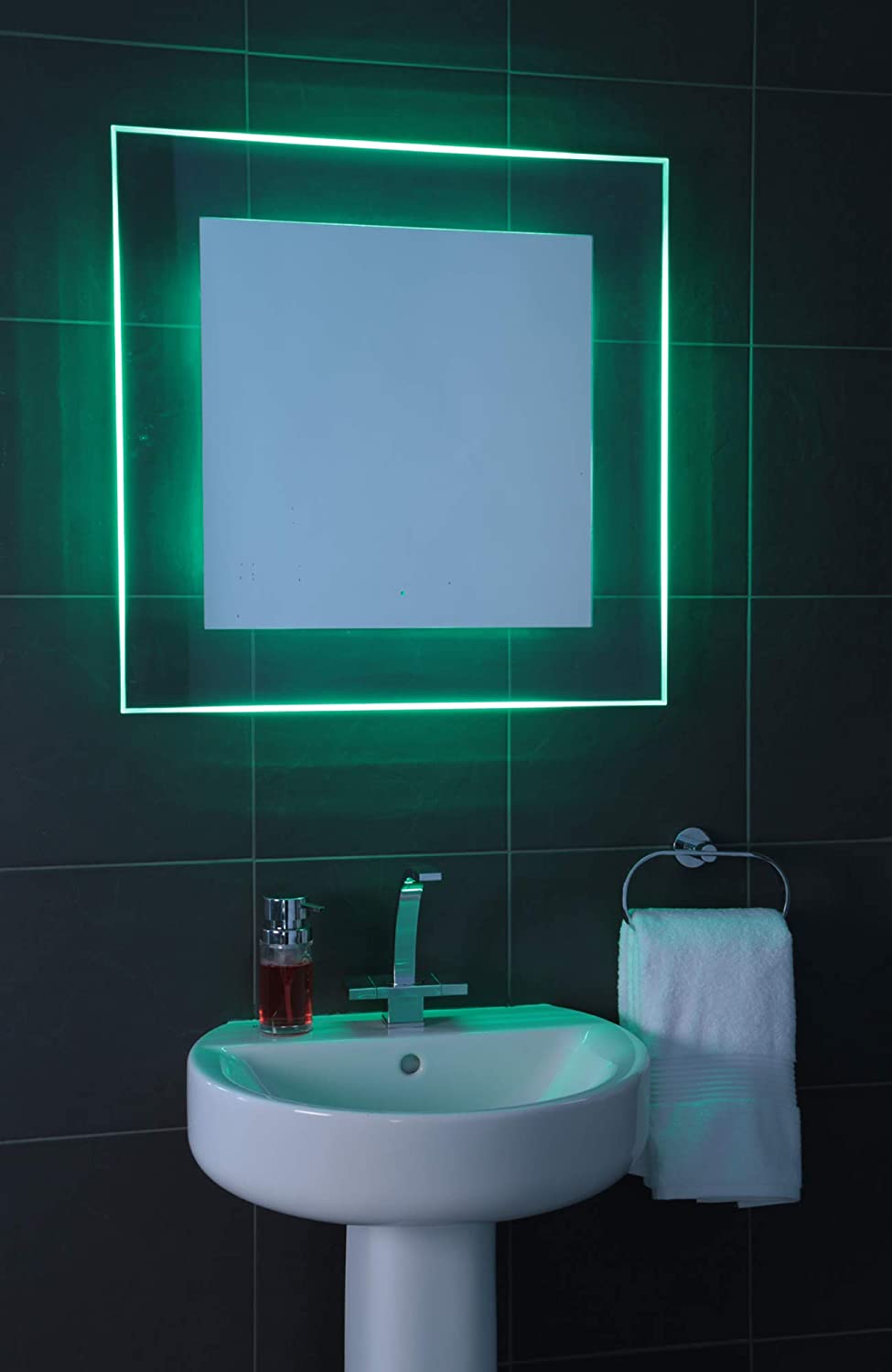 Croydex Oakley Colour Change Illuminated Mirror, Glass with Hang 'N' Lock