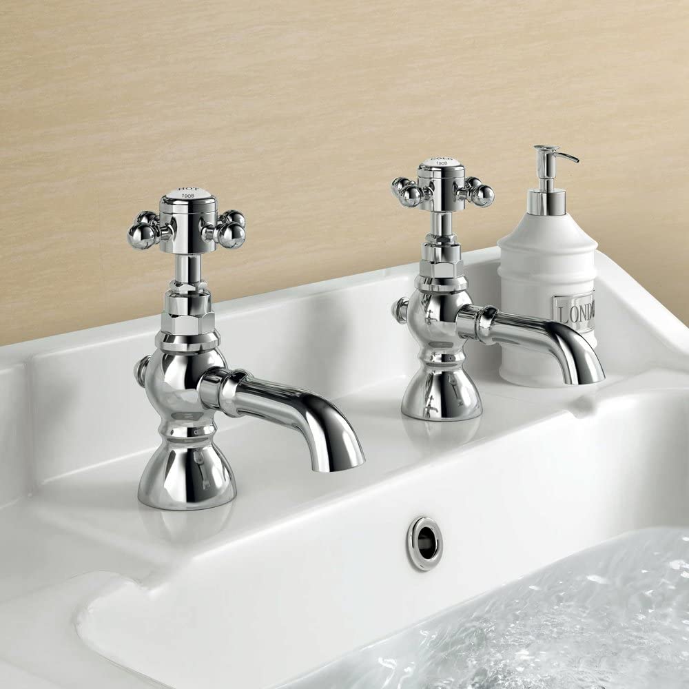 Home Standard | Clyde Traditional Pair of Hot and Cold Basin Taps Chrome Ball Cross Head Twin Faucets