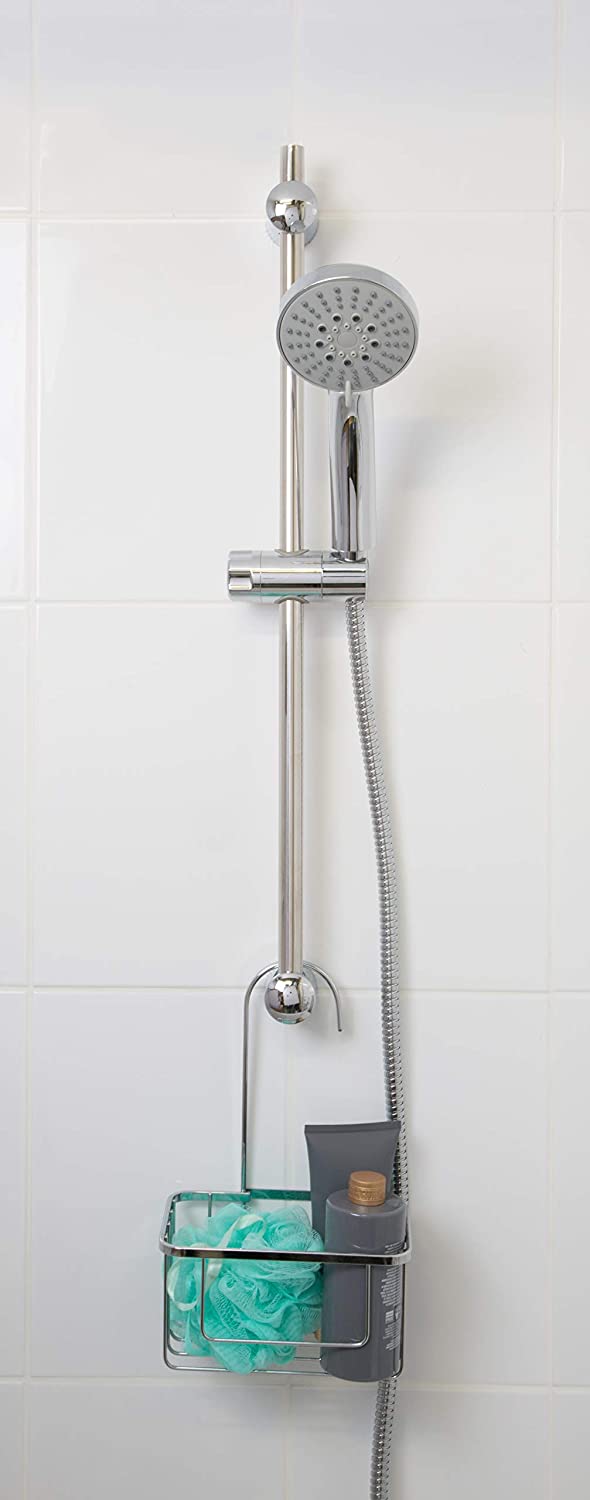 Croydex Chrome Shower Riser Rail Hook Over Caddy Basket, 5 Year Rust Free Guarantee