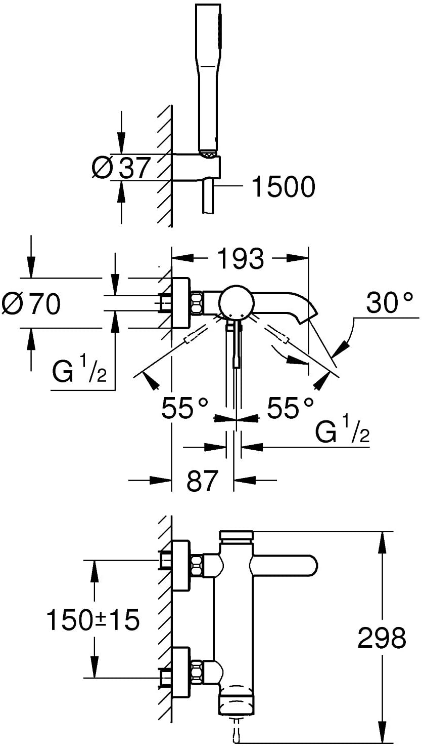GROHE Essence Wall-Mounted Shower Tap, Integrated Non-Return Valve