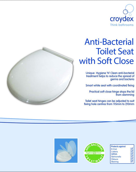 Croydex Anti-Bacterial Toilet Seat with Soft Close Hinges Made from Resilient Polypropylene, White