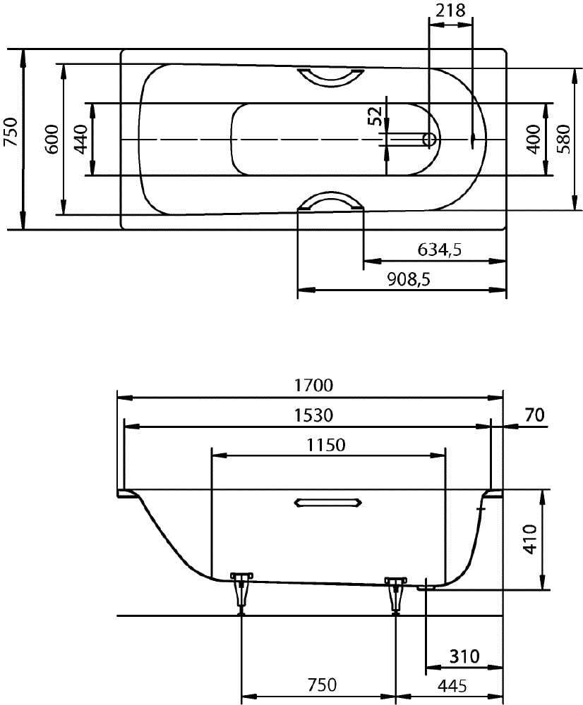 Saniform Plus Kaldewei 373-1 Steel Bathtub 170 x 75 cm White
