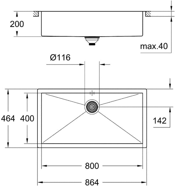 GROHE 31584SD0 | K800 Sink 1.0 bowl 79cm | Stainless Steel