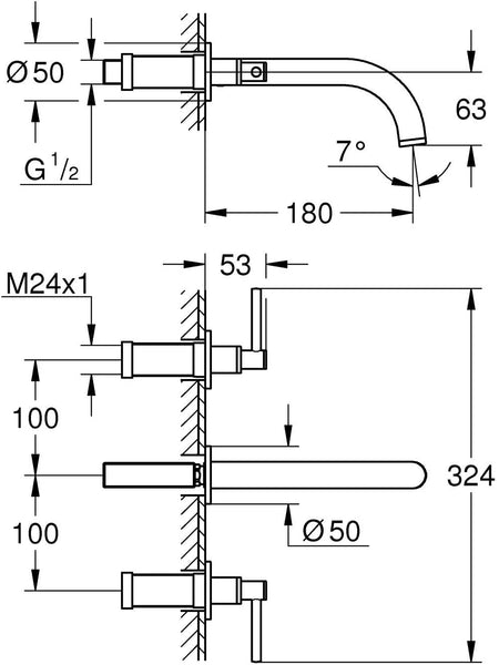 Grohe Atrio 20169DC3åÊ| Modern Bath Filler Tap 3åÊHole Washbasin Mixing Valve One Nozzle DN 15åÊ| Super Steel