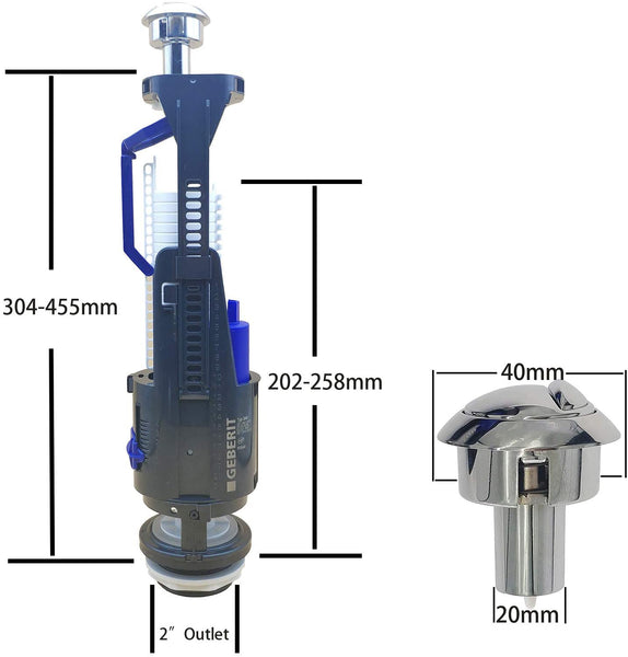 Geberit Typ 240 Dual Flush Valve Syphon by Toilet Cistern Spare W/Actuator Cr-Pl
