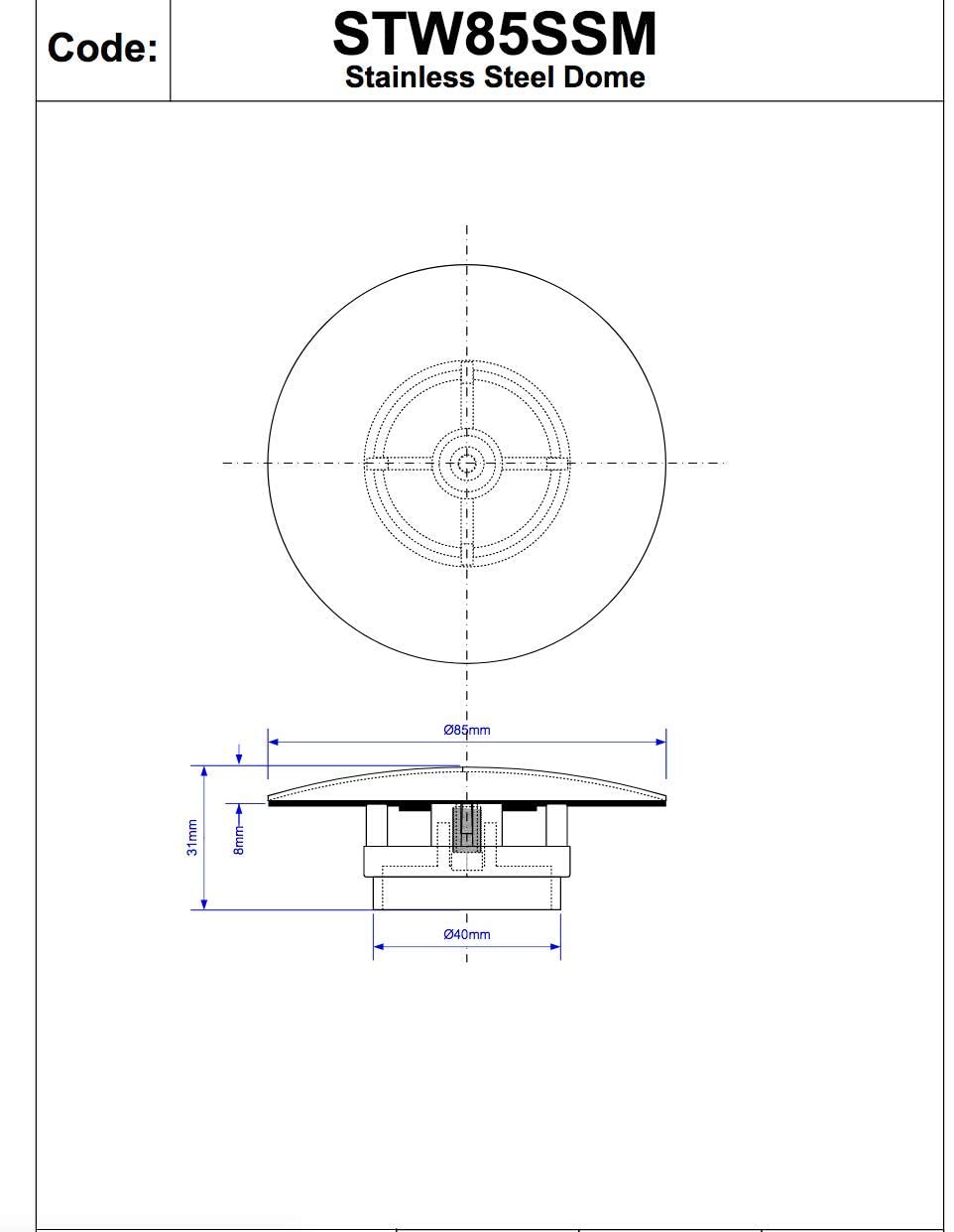 McAlpine 1̴_" Mushroom Flange for Trap 85mm CP Stainless Steel STW85SSM