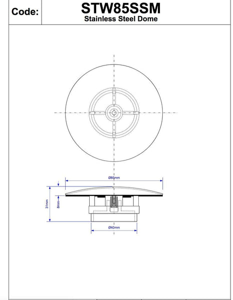 McAlpine 1̴_" Mushroom Flange for Trap 85mm CP Stainless Steel STW85SSM