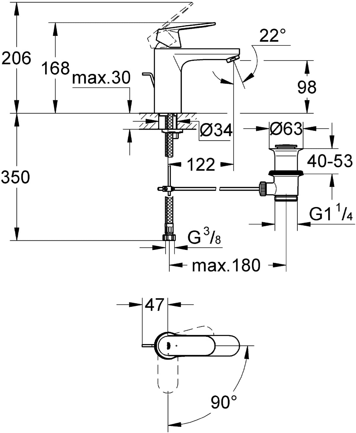 GROHE 2337700E Eurosmart Cosmopolitan Bathroom Tap (Pop-Up Waste, Standard Spout and Silkmove ES)