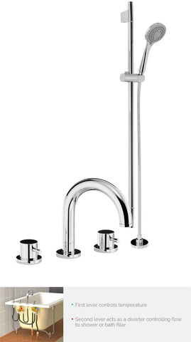 Abode HARMONIE Thermostatic Deck Mounted 3 Hole Bath Mixer & Slide Rail Kit - AB3041