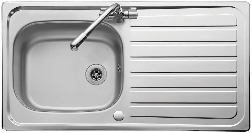 Leisure Lexin LE95SB 950x508mm Single Reversible Shallow Bowl Kitchen Sink in Stainless Steel with Satin Bowl Finish and Bright Drainer, Includes Template Plus a 10 Year Warranty