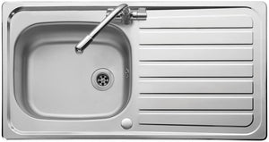 Leisure Lexin LE95SB 950x508mm Single Reversible Shallow Bowl Kitchen Sink in Stainless Steel with Satin Bowl Finish and Bright Drainer, Includes Template Plus a 10 Year Warranty