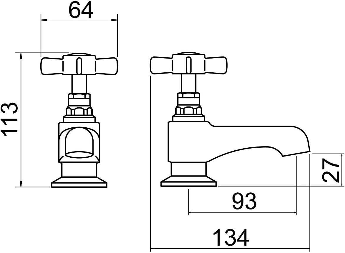 Trisen Wisley TT206 Pair of Bath Taps (Full Turn Operation)