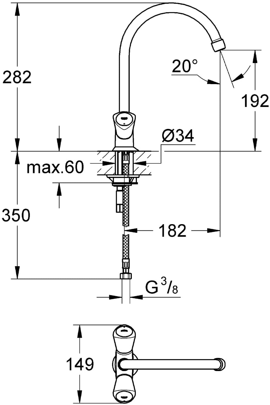 GROHE 31819001 Costa S Kitchen Sink Tap