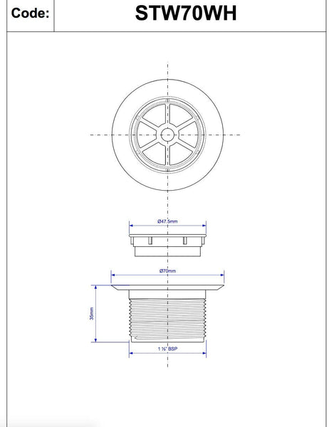 McAlpine 1̴_" Standard Shower Waste - 70mm White Plastic STW70WH