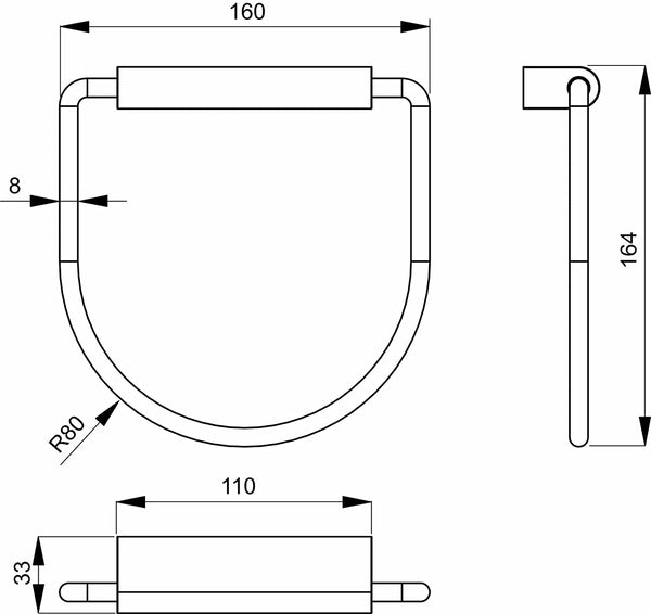Ideal Standard Connect/Contour N1384AA Towel Ring Chrome H: 32 W: 169, Depth: 35 cm, CAN be Tilted