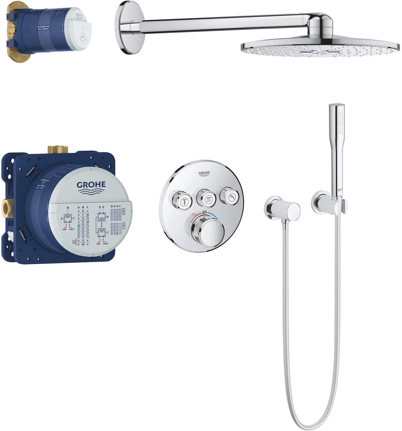 GROHE 34705000 Round Grohtherm Smart Control Perfect Set with Rain Shower 310, Chrome